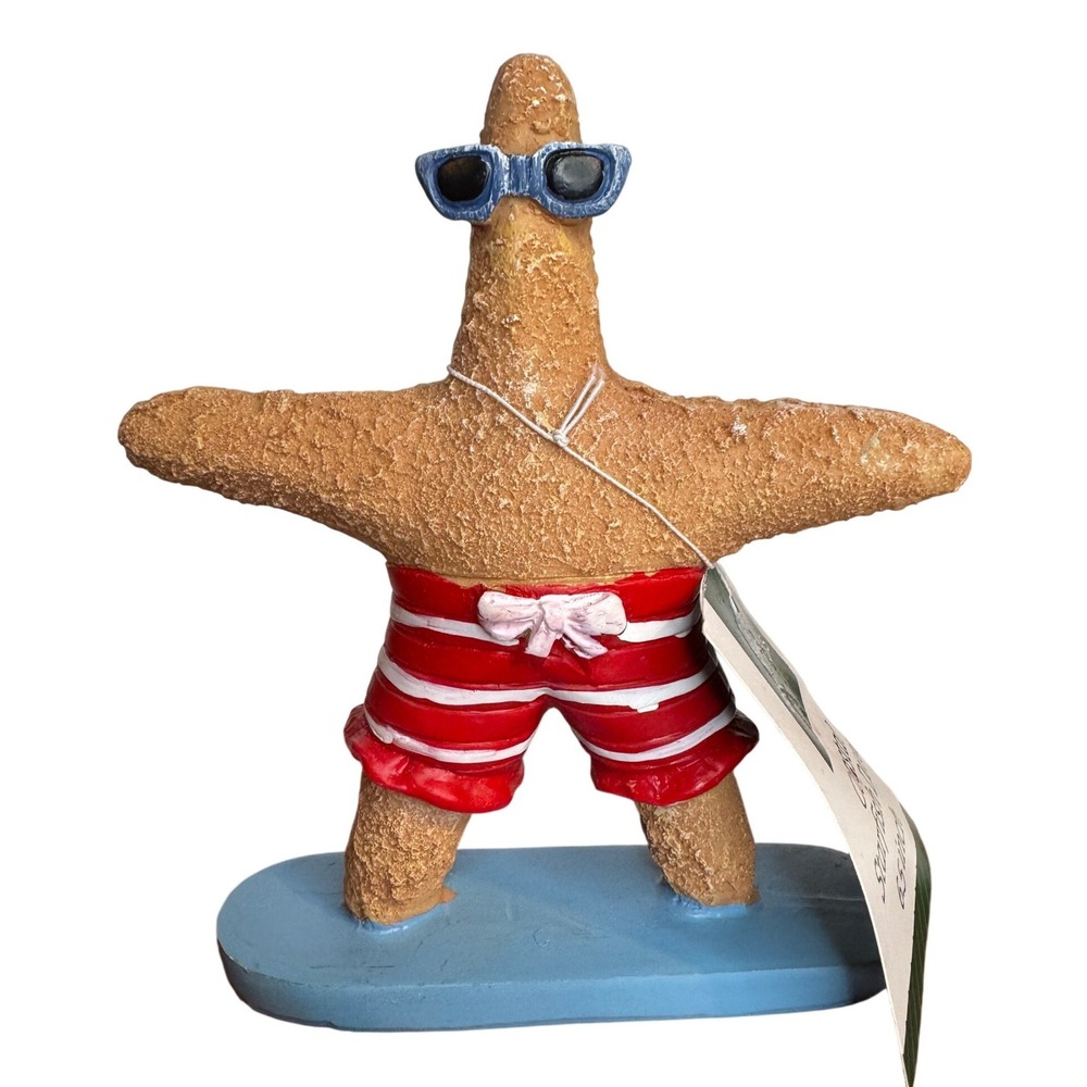 NWT Starfish Surfer Figurine Beach Decor Sunglasses Striped Swim Trunks Coastal